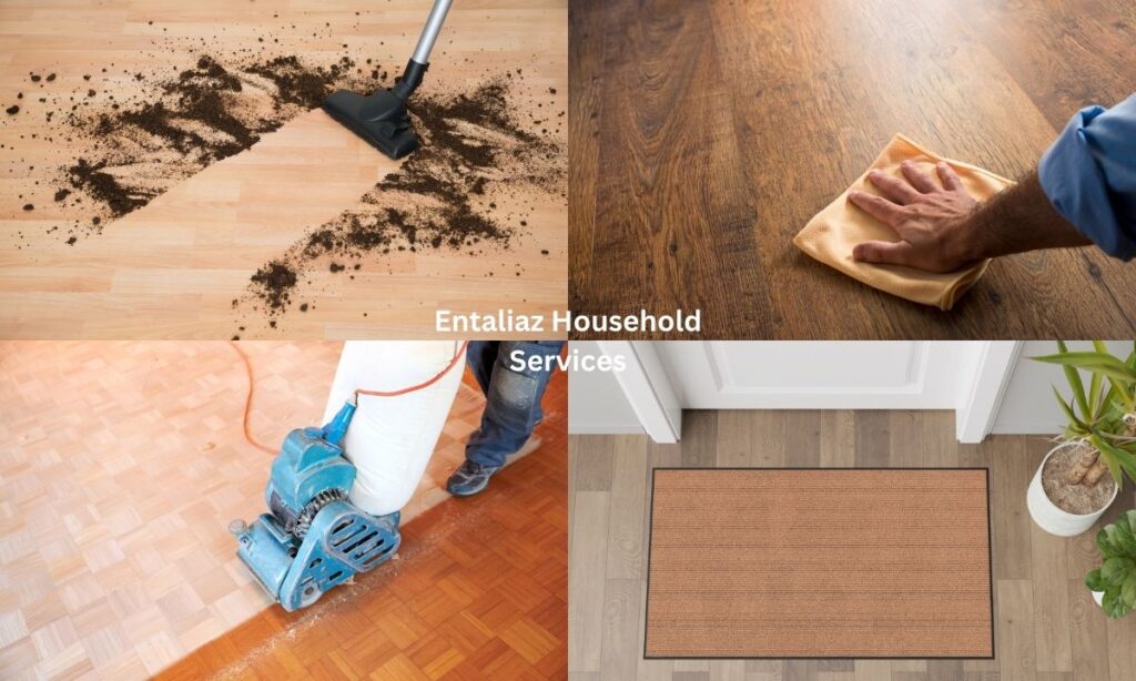 Cleaning hardwood flooring.