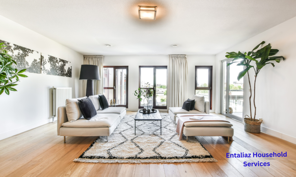 Arranged furniture to conserve space