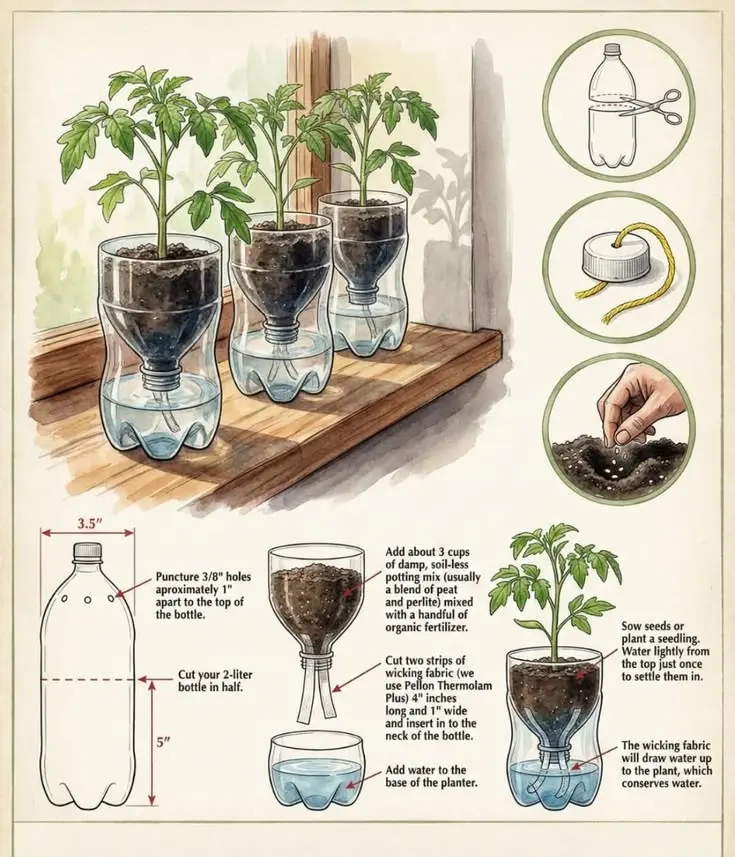 Growing vegetables in plastic bottles